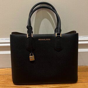 Michael Kors Adele Large Satchel in Black Pebbled Leather